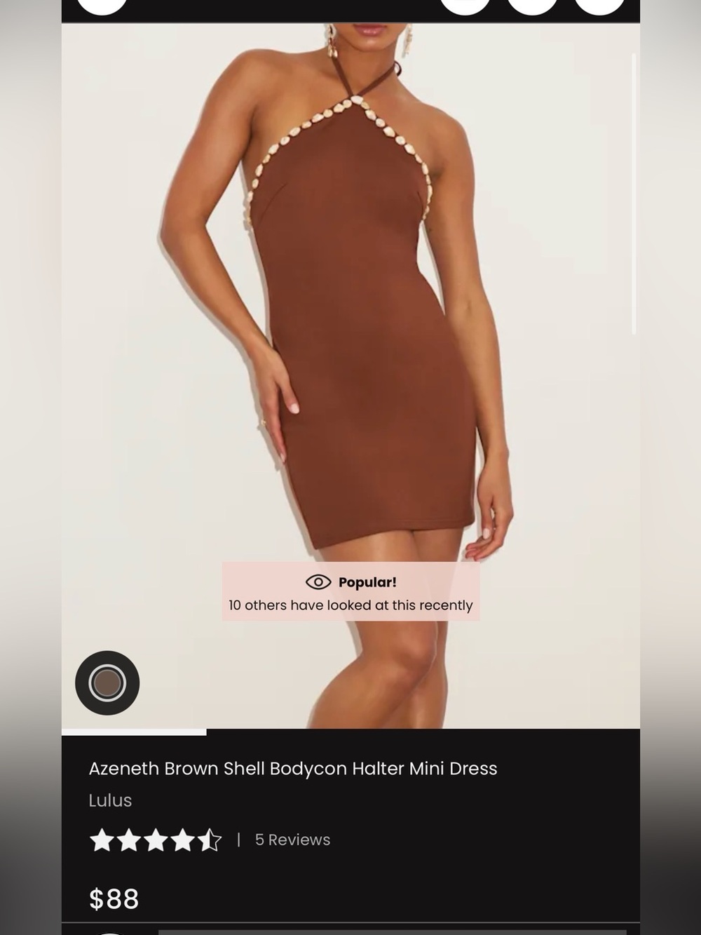 Lulu's Azeneth Brown Shell Bodycon Halter Mini Dress, size L NWT
